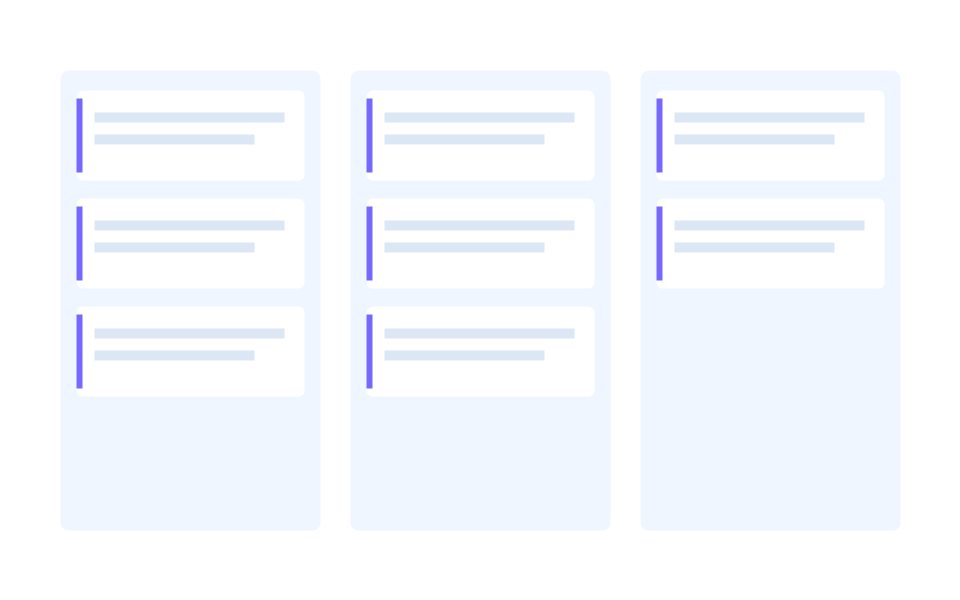 Sample kanban action-plan board from the Improve stage
